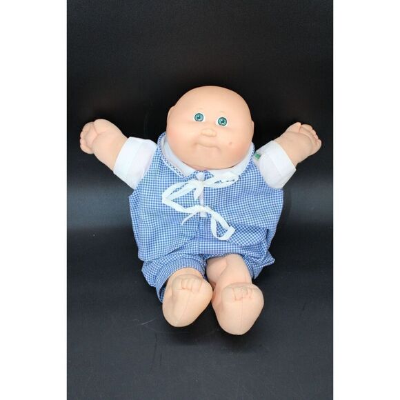 Vtg 1978/1982 Cabbage Patch Doll No Hair Green Eyes One Dimple 14" Gingham Outft - Picture 1 of 13